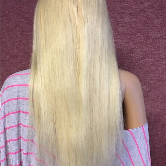 Human Wigs Lace Closer Honey Blonde Straight 150 Density 4x4 Gold 613 20-Inch - Picture 8 of 11